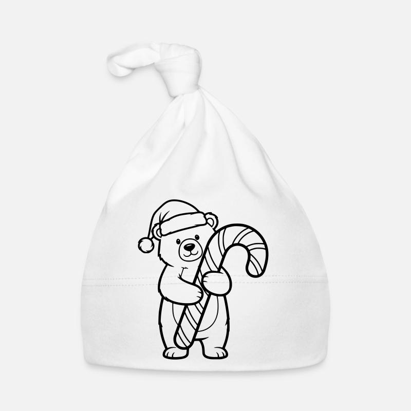 Petit ours de Noël mignon avec une canne d’orge d’orge Bonnet bio Bébé