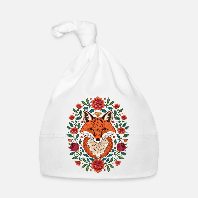 Renard dans une couronne de fleurs Explosion de couleurs Bonnet bio Bébé