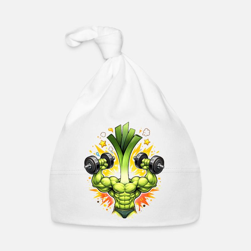 Strong Leek Bodybuilder Illustration Organic Baby Cap
