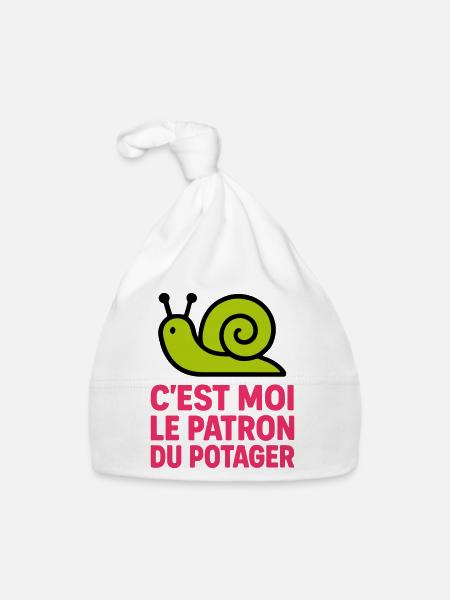 C'est Moi le Patron du Potager : Design Escargot - Bonnet bio Bébé - blanc - Devant