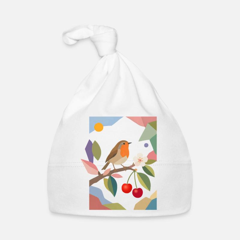 Rotkehlchen Vogel auf Ast Kirsch Design Baby Bio-Mütze