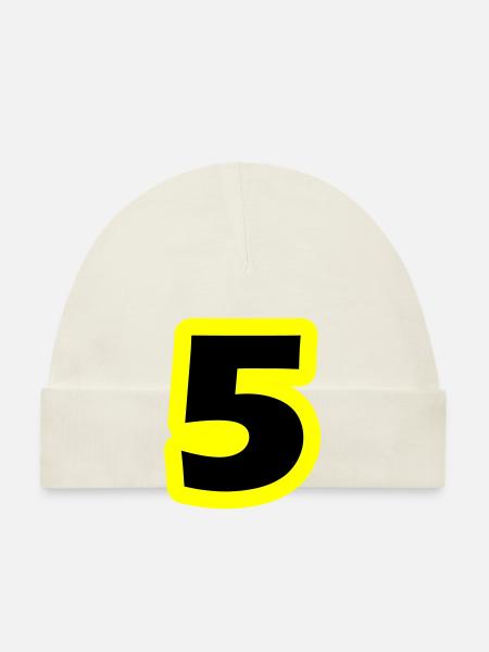 5 Number Symbol - Organic Baby Cap - white - Front