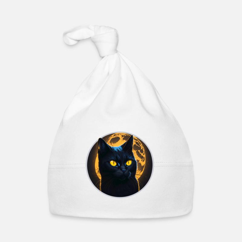 Chat noir Halloween - Bonnet bio Bébé - blanc