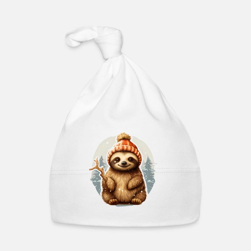 funny sloth in snowfall Organic Baby Cap