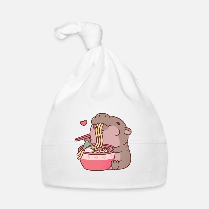 Cute Pygmy Hippo Slurping On Ramen Noodles Organic Baby Cap
