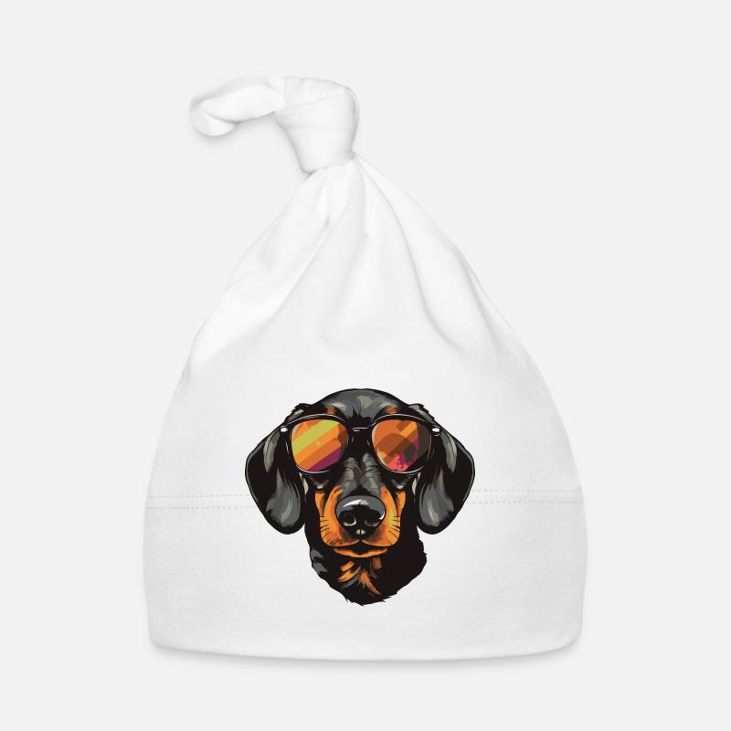 Teckel Tête De Chien Portrait Teckel - Bonnet bio Bébé - blanc
