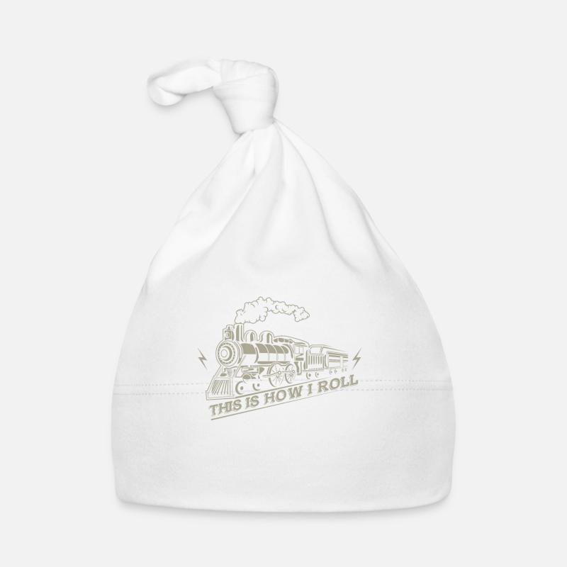 This is how i roll - railroad train - Organic Baby Cap - white