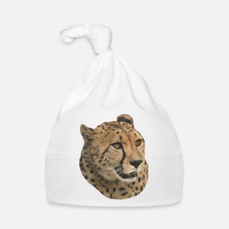Tête de guépard, Côté, Naturel - Bonnet bio Bébé - blanc