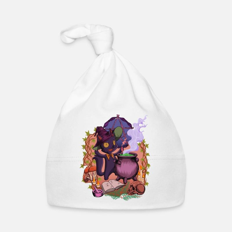 Witchcore - at the cauldron stands the witch cat - Organic Baby Cap - white