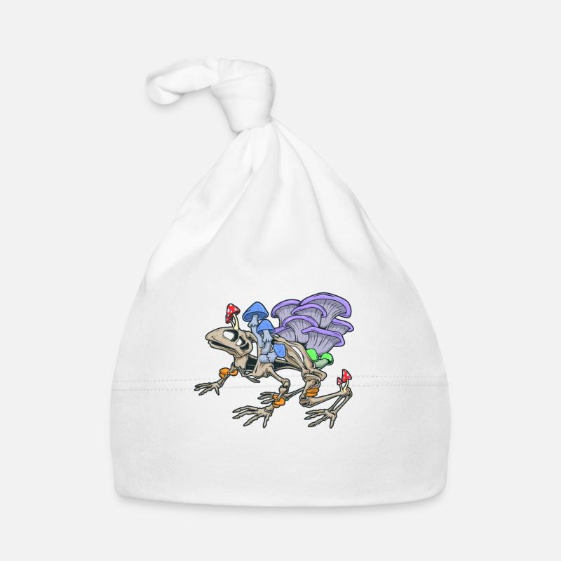Squelette de grenouille avec champignons Bonnet bio Bébé