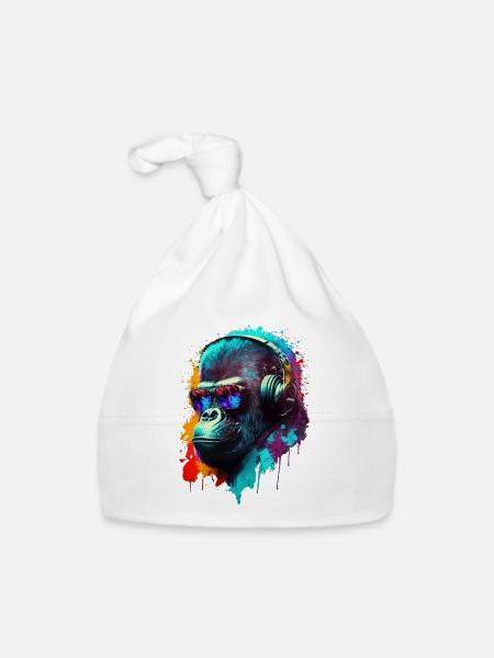 Gorilla Monkey DJ Headphones Sunglasses Club Music - Organic Baby Cap - white - Front