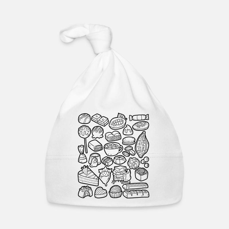 Chocolat - Doodles - Cacao, Pralines, Chocolat - Bonnet bio Bébé - blanc
