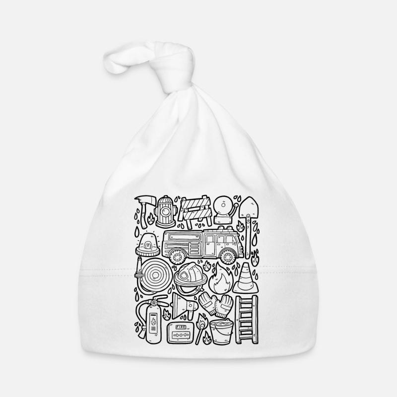 Pompiers Doodles Camion de pompiers Pompier - Bonnet bio Bébé - blanc