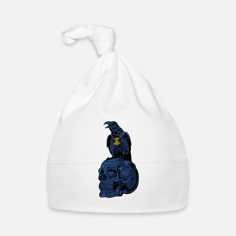 Gothic Rabe mit Mjölnir auf Schädel - Gothic Baby Bio-Mütze