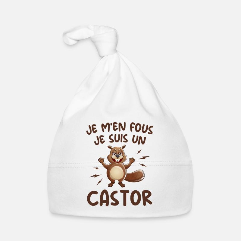 Je M'en Fous Je Suis Un Castor - Castor Doux - Bonnet bio Bébé - blanc