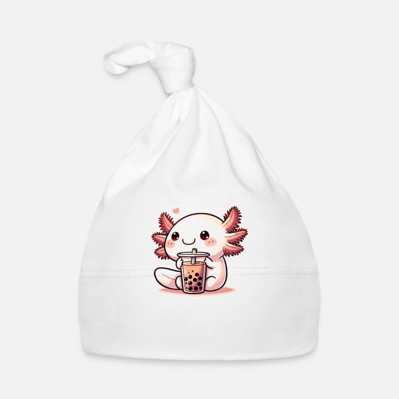 Axolotls boisson bubble tea kawaii Boba axolotl - Bonnet bio Bébé - blanc