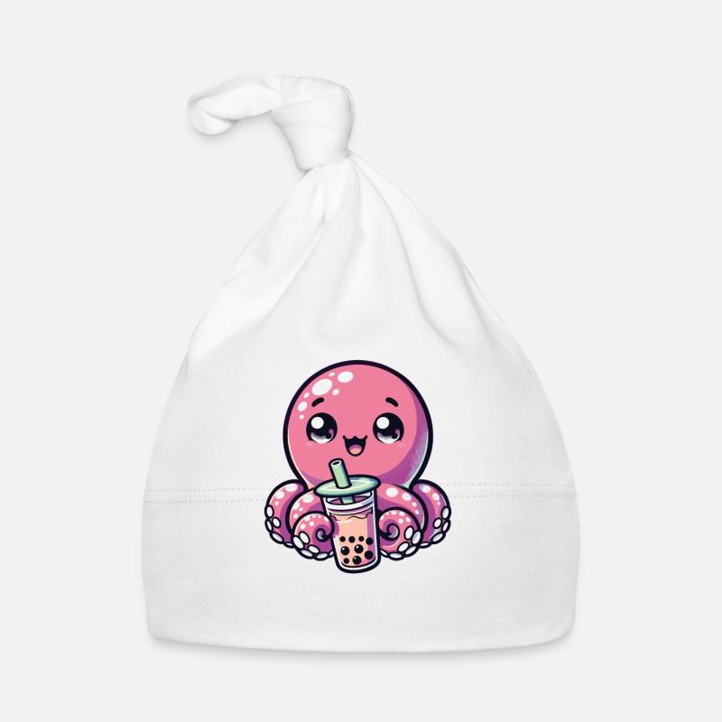 Octopus Drinking Bubble Tea kawaii Boba Octopus Organic Baby Cap