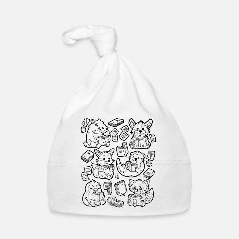 Reading Books: Capybara, Fox, Corgi, Otter Organic Baby Cap
