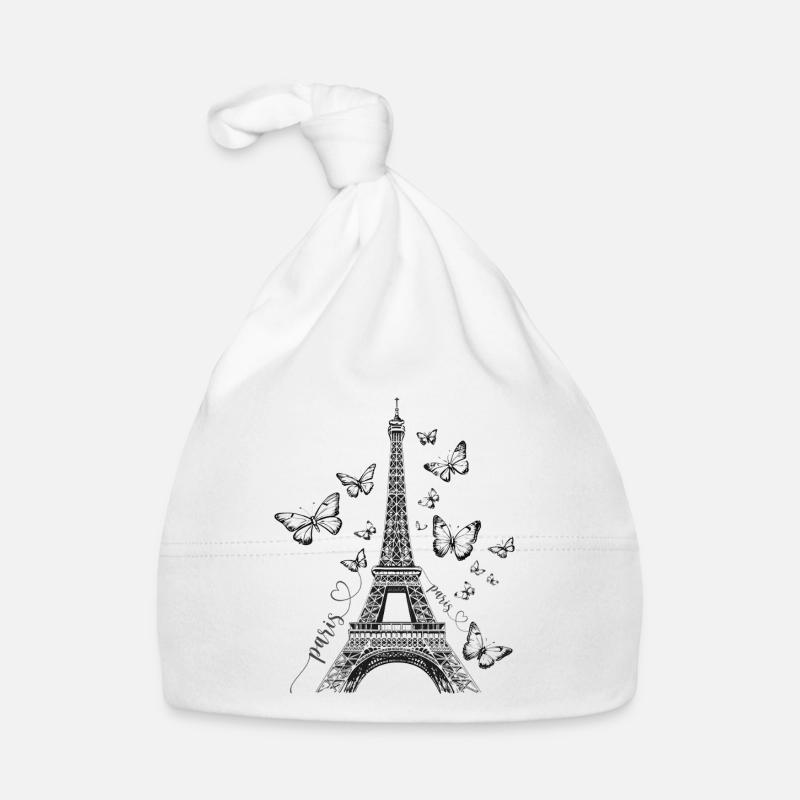 Paris Eiffelturm Frankreich Schmetterlinge Kunst Baby Bio-Mütze