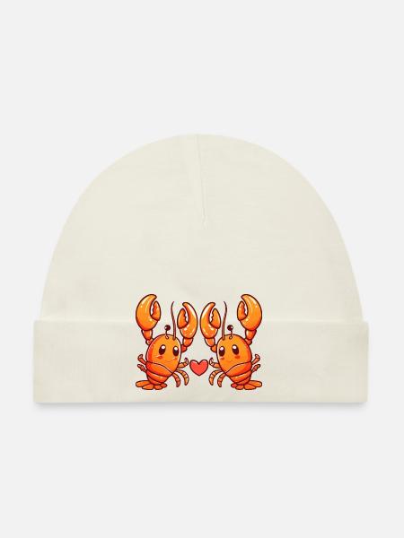 Homard Couple Amoureux Cancer Animal Saint Valentin - Bonnet bio Bébé - blanc - Devant