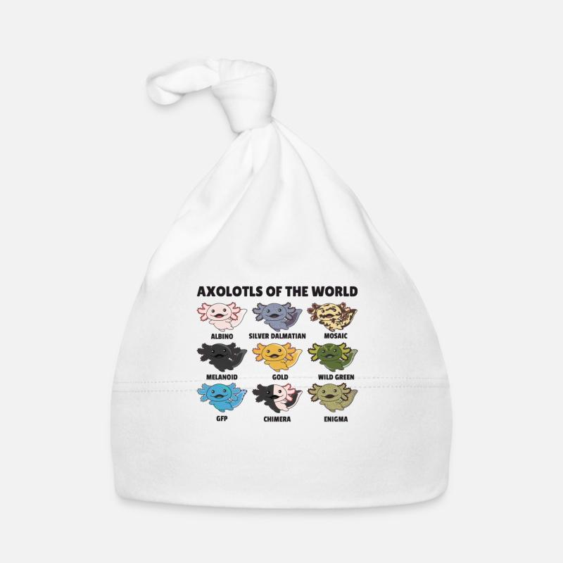 Axolotls du monde animaux doux Espèces d’Axolotl - Bonnet bio Bébé - blanc