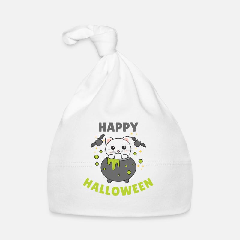 Cat Happy Halloween Cauldron Bat Organic Baby Cap