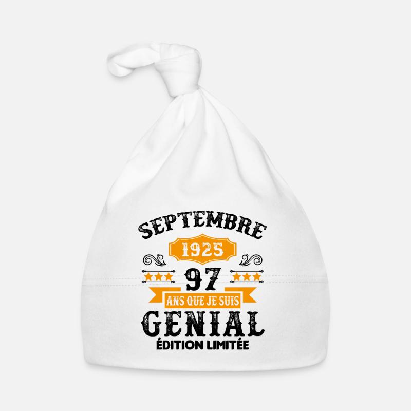 97 Ans Anniversaire Vintage Né(e) Septembre 1925 Bonnet bio Bébé