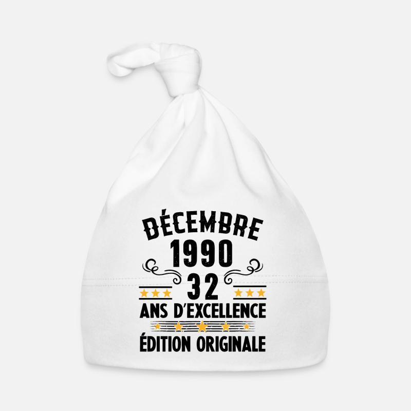 32 Ans Anniversaire Vintage Né(e) en Décembre 1990 Bonnet bio Bébé