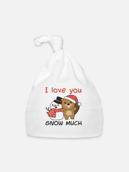 Biber Je t’aime neige beaucoup schneemann wortspiel - Bonnet bio Bébé - blanc - Devant