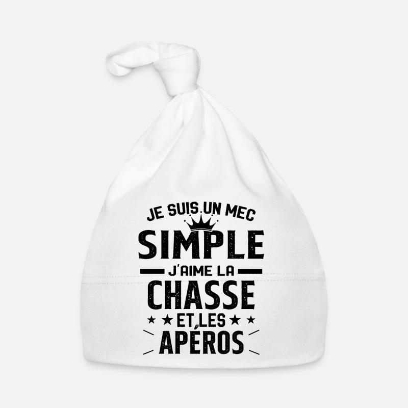 Un mec Simple J'aime la Chasse et les Apéros - Bonnet bio Bébé - blanc