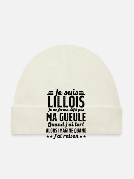 Lillois je ferme pas ma gueule cadeau Lille humour - Bonnet bio Bébé - blanc - Devant