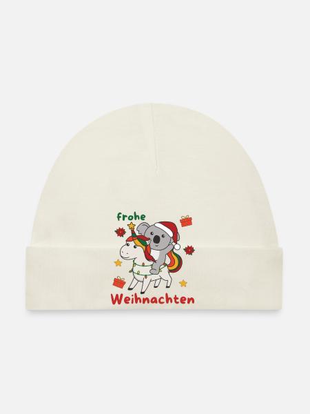 Weihnachts Einhorn Koala frohe Weihnachten Einhorn - Baby Bio-Mütze - Weiß - Vorne