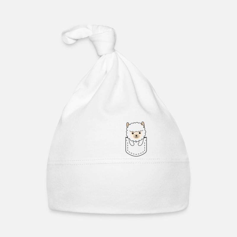 Lama dans la poche des lamas doux dans la poche de poitrine - Bonnet bio Bébé - blanc
