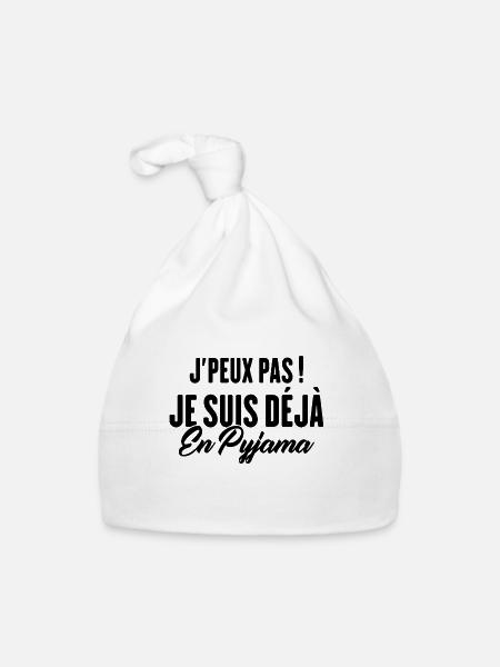 J'peux pas Je suis déjà en Pyjama - Bonnet bio Bébé - blanc - Devant