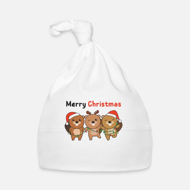 Castor Noël Animaux Castors Joyeux Noël Bonnet bio Bébé