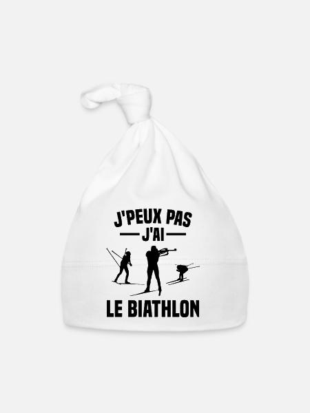 Je peux pas j'ai biathlon humour cadeau - Bonnet bio Bébé - blanc - Devant