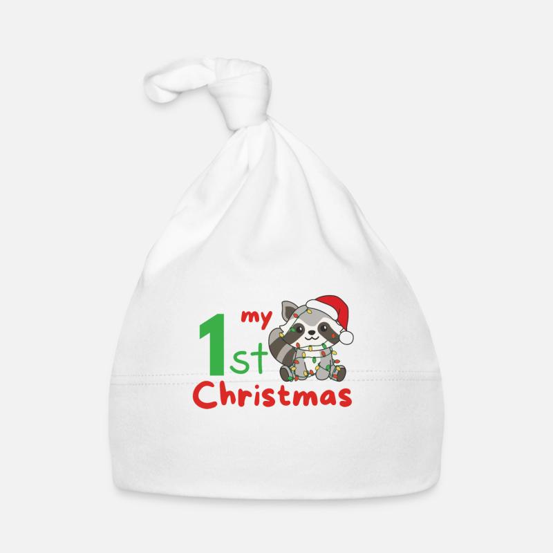 Raton laveur Noël Ratons laveurs mon 1er Noël - Bonnet bio Bébé - blanc