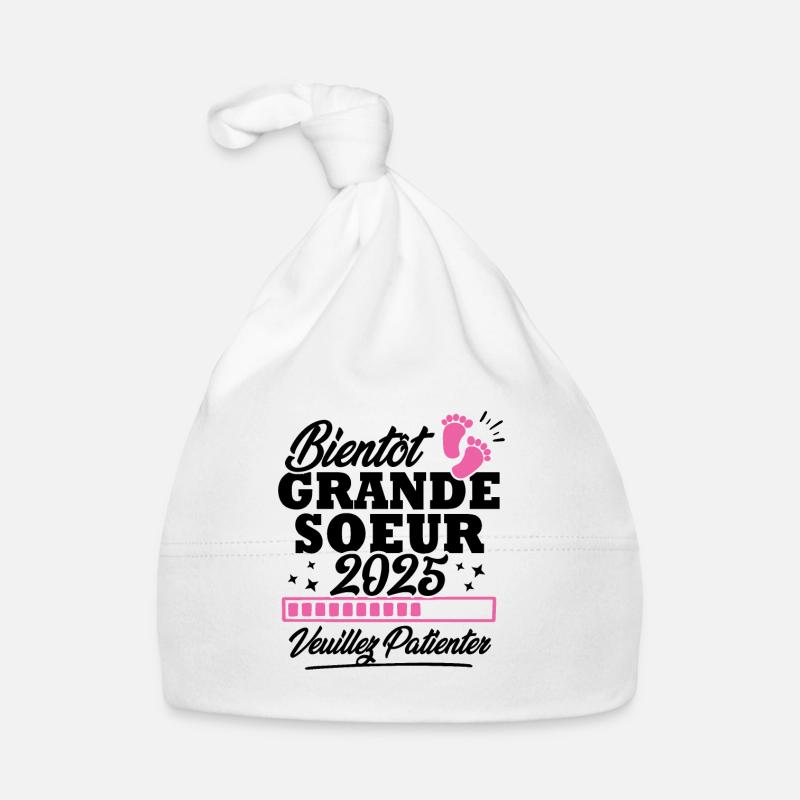 Bientôt grande soeur 2025 - Bonnet bio Bébé - blanc