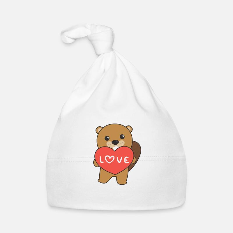 Beaver for Valentine's Day cute animals with hearts Organic Baby Cap