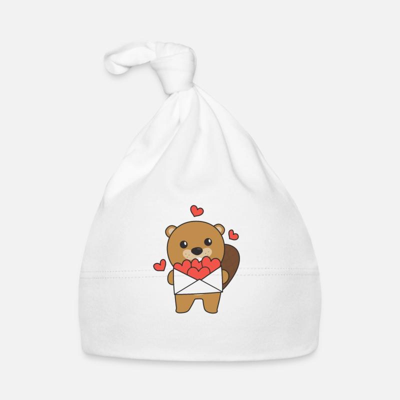 Beavers for Valentine's Day cute animals with hearts Organic Baby Cap