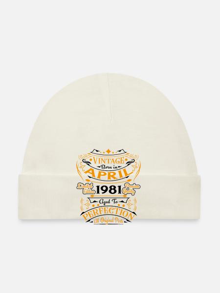 Jahrgang geboren im April 1981 Geburtstagsgeschenk - Baby Bio-Mütze - Weiß - Vorne