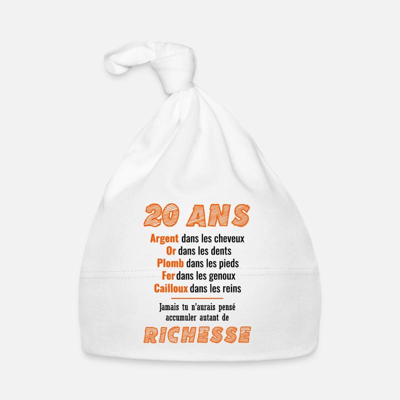 20 Ans Anniversaire Drôle Idée Cadeau - Bonnet bio Bébé - blanc