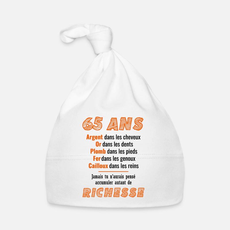 65 Ans Anniversaire Drôle Idée Cadeau - Bonnet bio Bébé - blanc