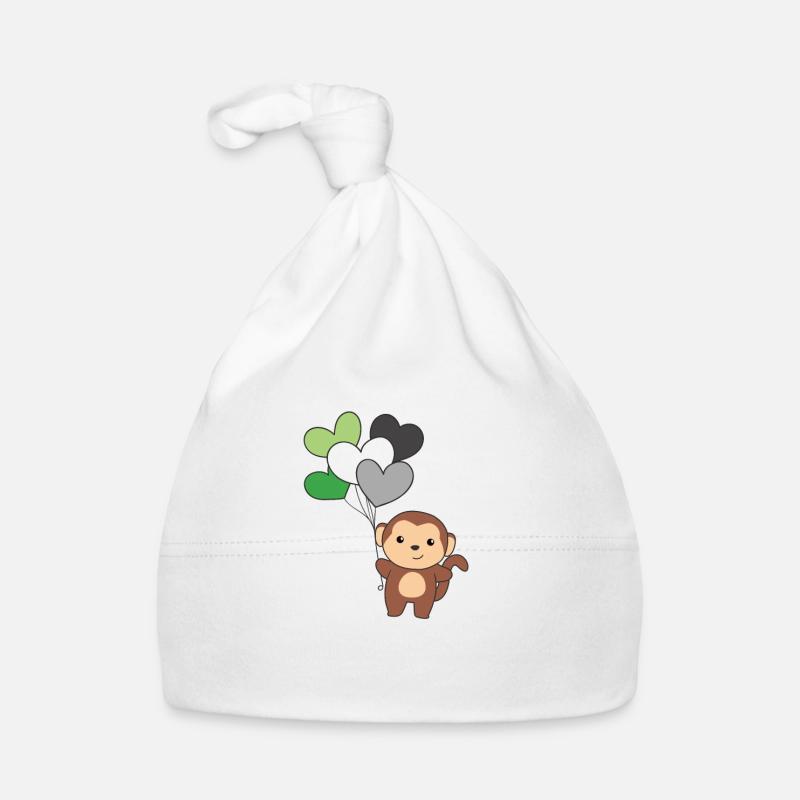 Aromantic Flag Balloon Hearts Pride LGBTQ Monkey Organic Baby Cap