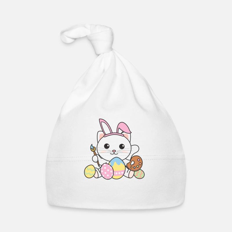 joyeuses Pâques mignon chat Pâques avec des œufs de Pâques Bonnet bio Bébé