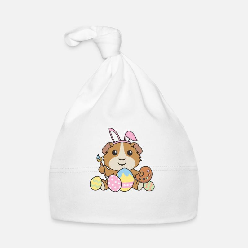 joyeuses Pâques cochon d’Inde douce Pâques - Bonnet bio Bébé - blanc