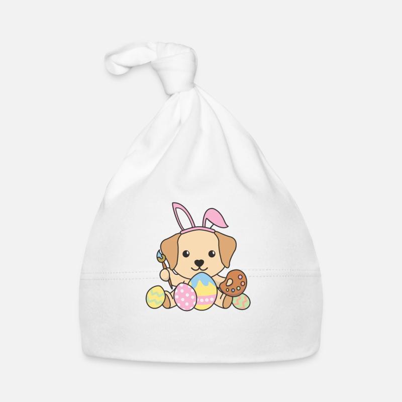 happy easter sweet Labrador Easter with Easter eggs Organic Baby Cap