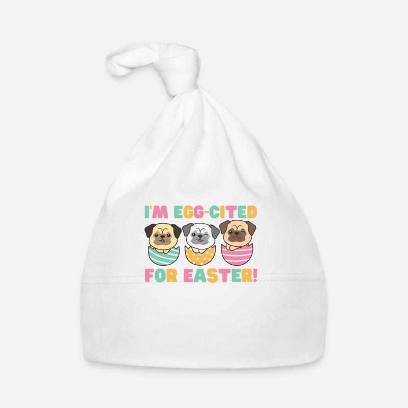 cute dogs at Easter with Easter eggs pug Organic Baby Cap