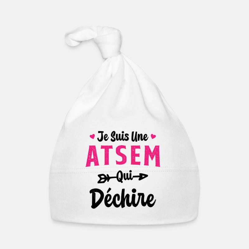 Je suis une ATSEM qui déchire Idée Cadeau Atsem - Bonnet bio Bébé - blanc