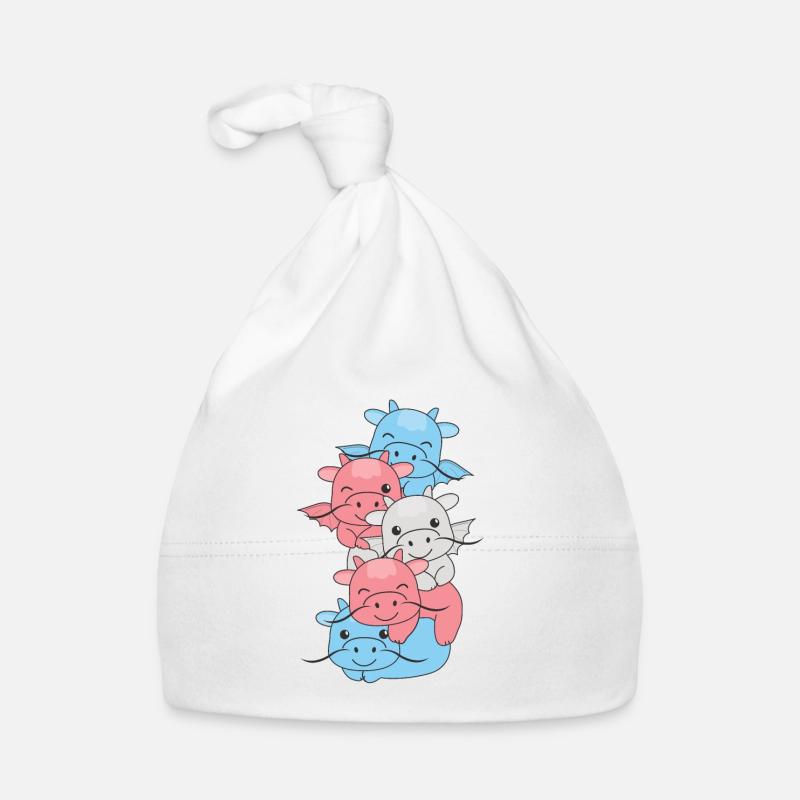 Transgender Flag Pride LGBTQ Cute Dragon Stack - Bonnet bio Bébé - blanc